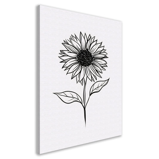 Minimalistische zwart-witte zonnebloem lijnkunst canvas