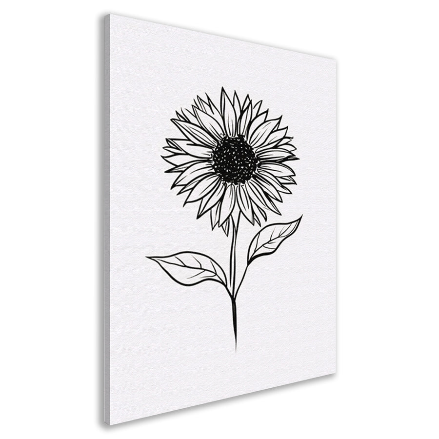 Minimalistische zwart-witte zonnebloem lijnkunst canvas