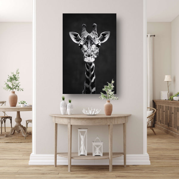 Zwart-wit portret van een giraf canvas
