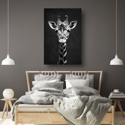 Zwart-wit portret van een giraf canvas