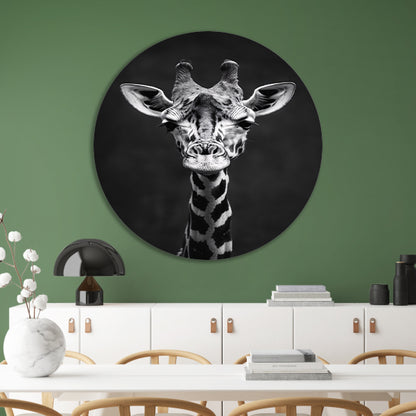 Zwart-wit portret van een giraf aluminium muurcirkel