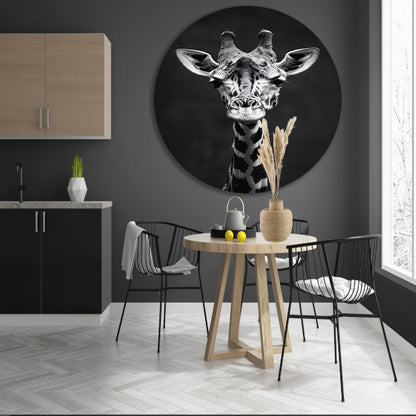 Zwart-wit portret van een giraf aluminium muurcirkel