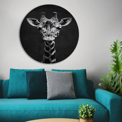 Zwart-wit portret van een giraf aluminium muurcirkel