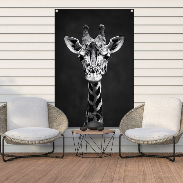 Zwart-wit portret van een giraf tuinposter