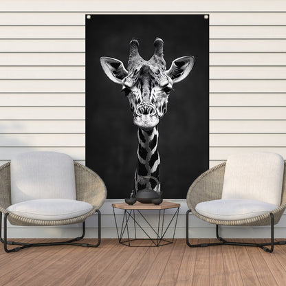 Zwart-wit portret van een giraf tuinposter