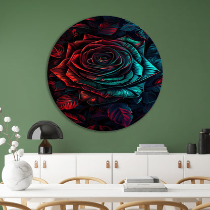 Digitale kunst van een roos aluminium muurcirkel