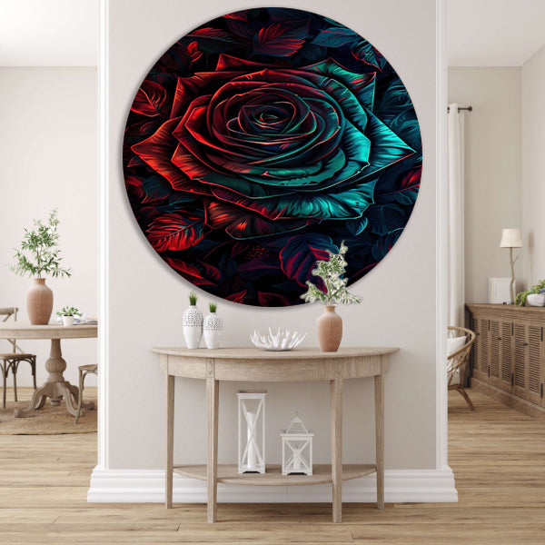 Digitale kunst van een roos aluminium muurcirkel
