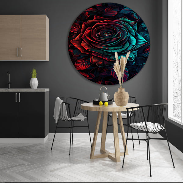 Digitale kunst van een roos aluminium muurcirkel