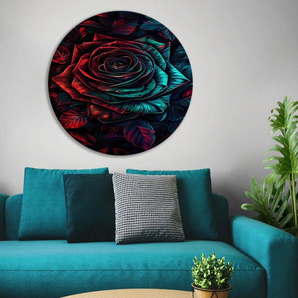 Digitale kunst van een roos aluminium muurcirkel