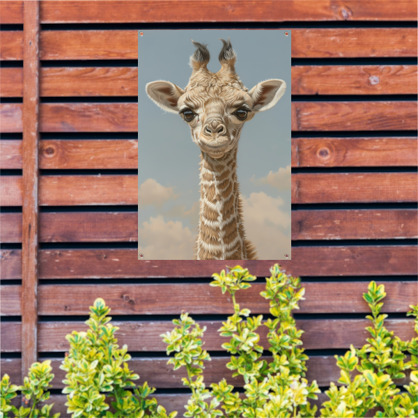 Schattig portret van een jonge giraffe tuinposter