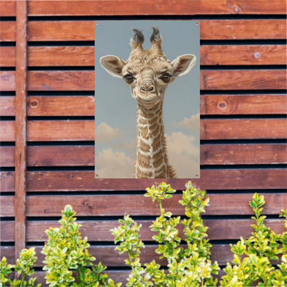 Schattig portret van een jonge giraffe tuinposter