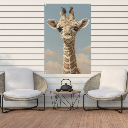 Schattig portret van een jonge giraffe tuinposter