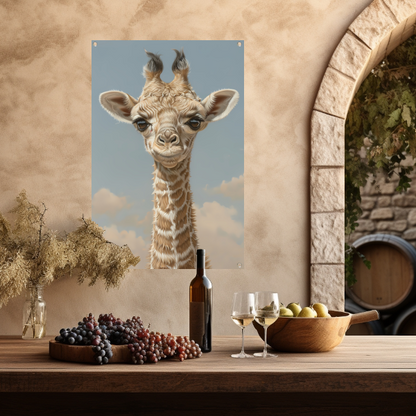 Schattig portret van een jonge giraffe tuinposter