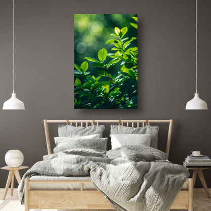 Close-up van groene bladeren in zonlicht acrylglas