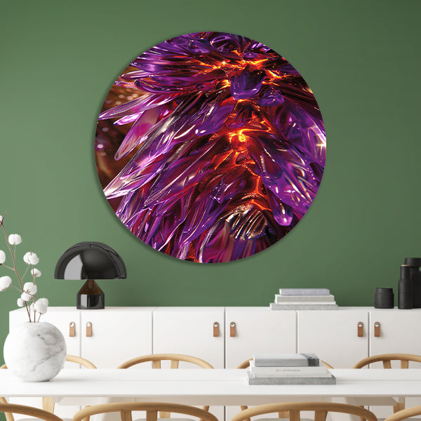 Psychedelische Bloemen Explosie in Licht aluminium muurcirkel