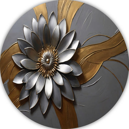 Elegante Gouden en Zilveren Bloem Kunst forex muurcirkel