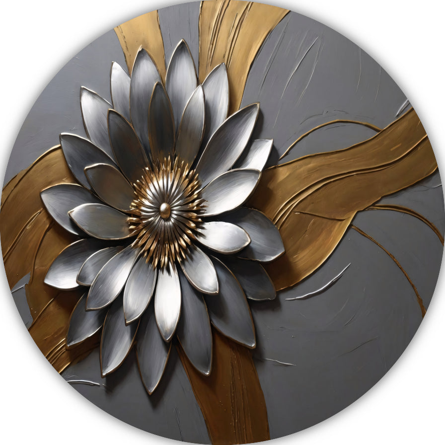 Elegante Gouden en Zilveren Bloem Kunst aluminium muurcirkel