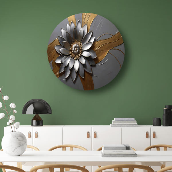 Elegante Gouden en Zilveren Bloem Kunst forex muurcirkel