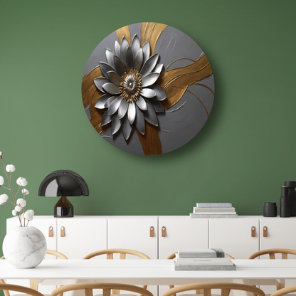 Elegante Gouden en Zilveren Bloem Kunst forex muurcirkel