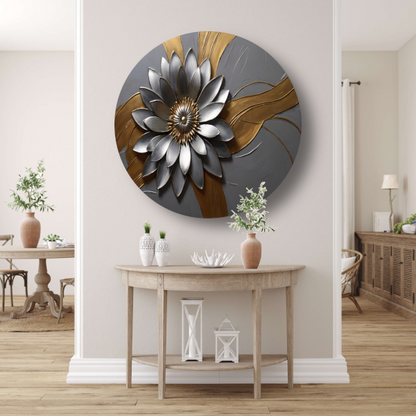 Elegante Gouden en Zilveren Bloem Kunst forex muurcirkel