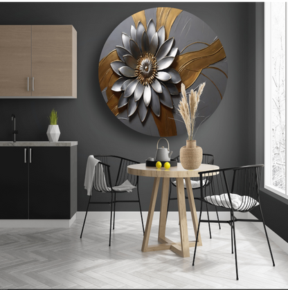Elegante Gouden en Zilveren Bloem Kunst forex muurcirkel
