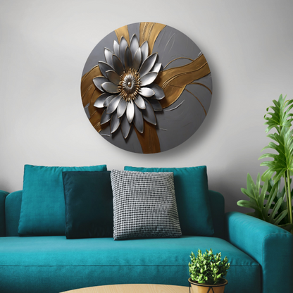 Elegante Gouden en Zilveren Bloem Kunst forex muurcirkel
