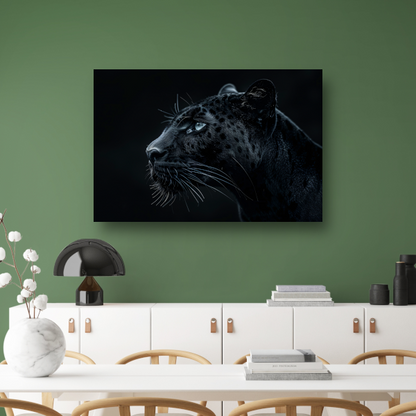 De intense blik van de zwarte panter canvas