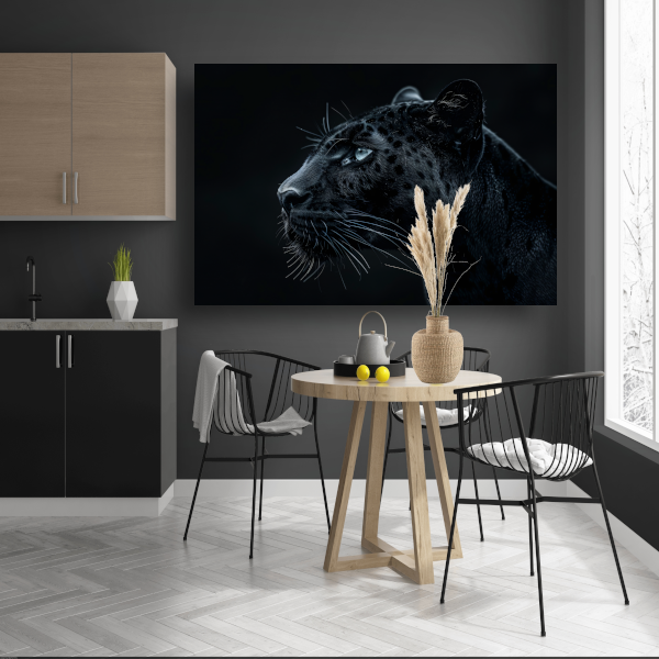 De intense blik van de zwarte panter canvas