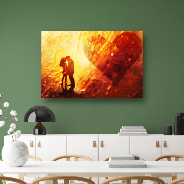 Omhelzing in het hart van de zonsondergang poster