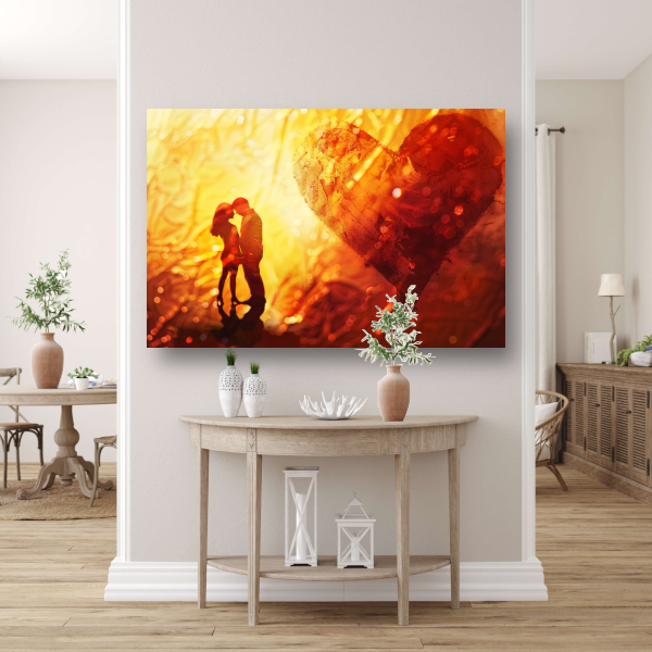 Omhelzing in het hart van de zonsondergang poster
