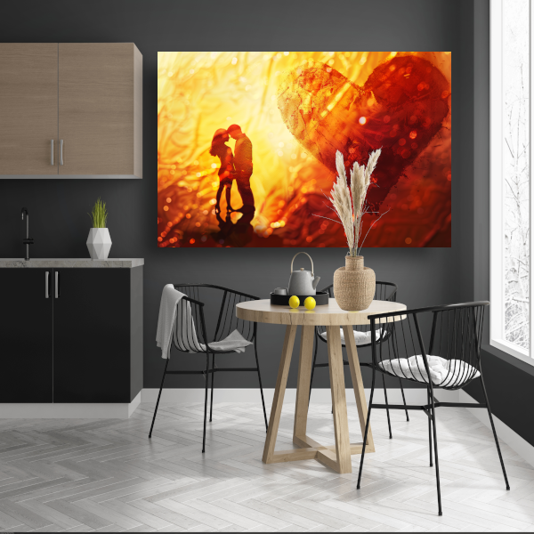 Omhelzing in het hart van de zonsondergang poster