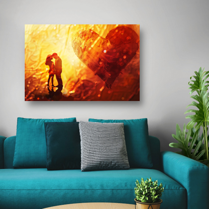 Omhelzing in het hart van de zonsondergang poster