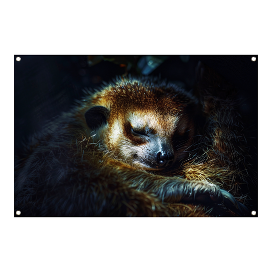 Meerkat rust zacht in het gouden licht tuinposter