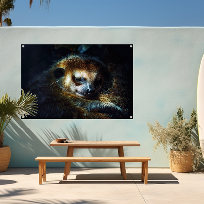 Meerkat rust zacht in het gouden licht tuinposter