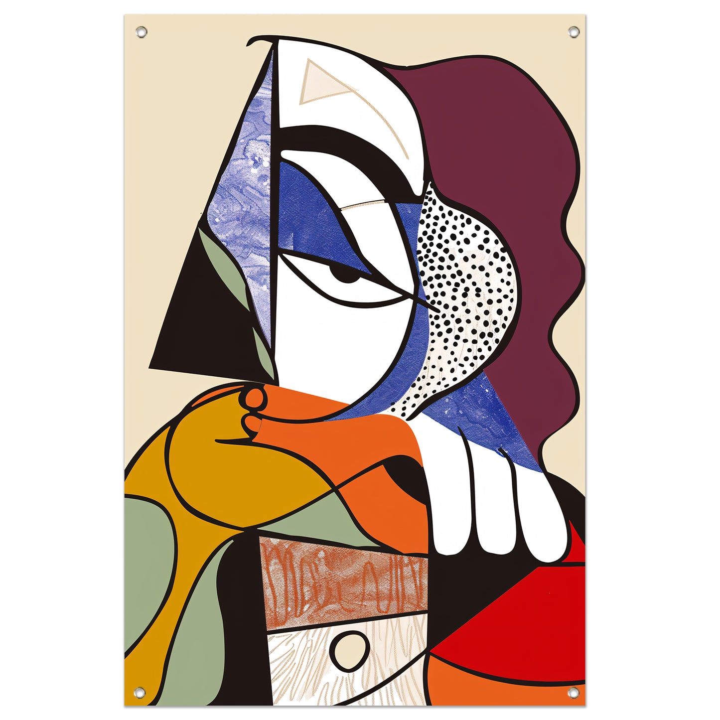 Abstract Kubistisch Portret van Vrouw tuinposter