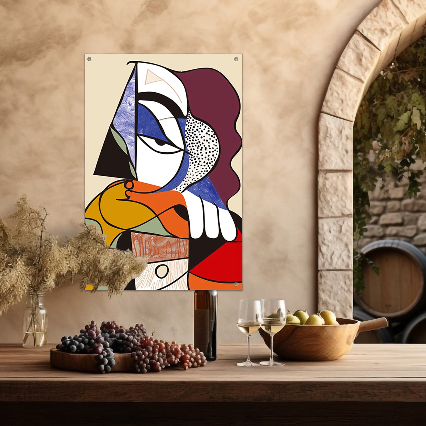 Abstract Kubistisch Portret van Vrouw tuinposter