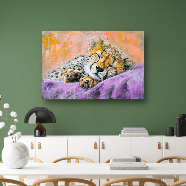 Slapende cheeta in kleurrijke abstracte stijl poster