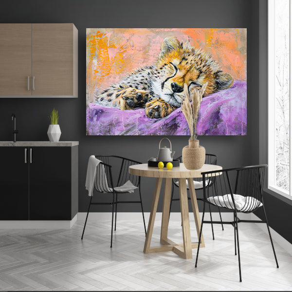 Slapende cheeta in kleurrijke abstracte stijl poster