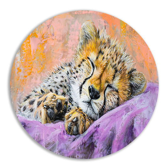 Slapende cheeta in kleurrijke abstracte stijl forex muurcirkel