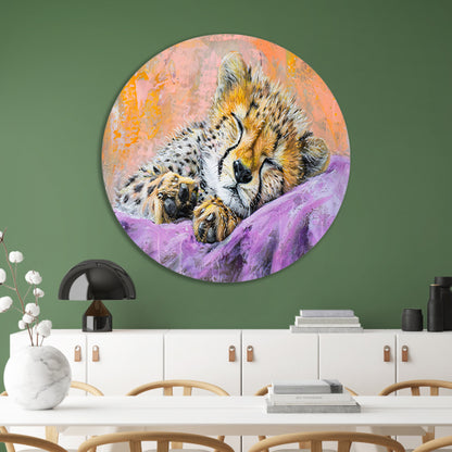 Slapende cheeta in kleurrijke abstracte stijl forex muurcirkel