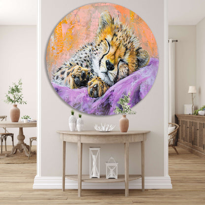 Slapende cheeta in kleurrijke abstracte stijl forex muurcirkel
