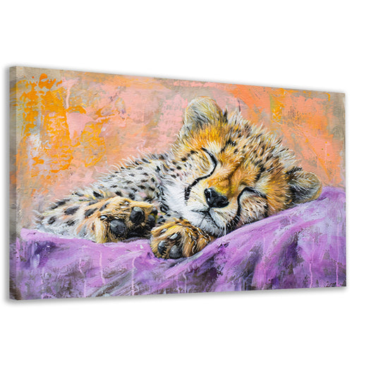 Slapende cheeta in kleurrijke abstracte stijl canvas
