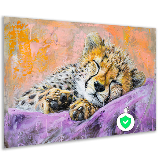 Slapende cheeta in kleurrijke abstracte stijl poster