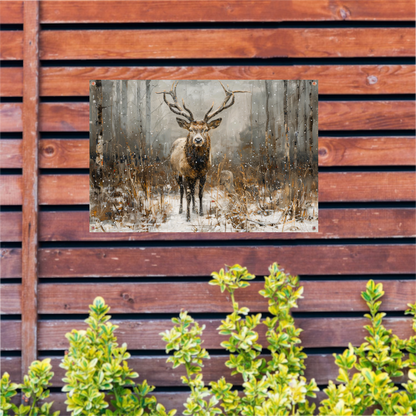 Majestueus hert in besneeuwd boslandschap tuinposter