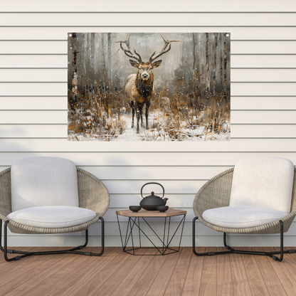 Majestueus hert in besneeuwd boslandschap tuinposter