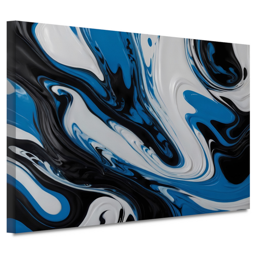 Abstracte vloeistofkunst in blauw en zwart canvas