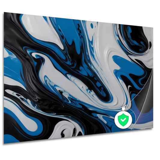 Abstracte vloeistofkunst in blauw en zwart poster