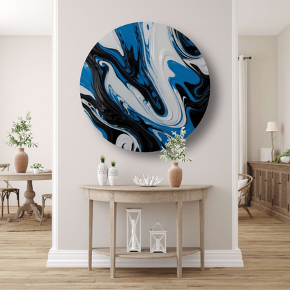 Abstracte vloeistofkunst in blauw en zwart forex muurcirkel