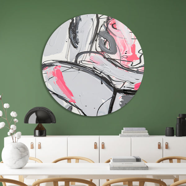 Abstract schilderij met dynamische lijnen en kleuren aluminium muurcirkel