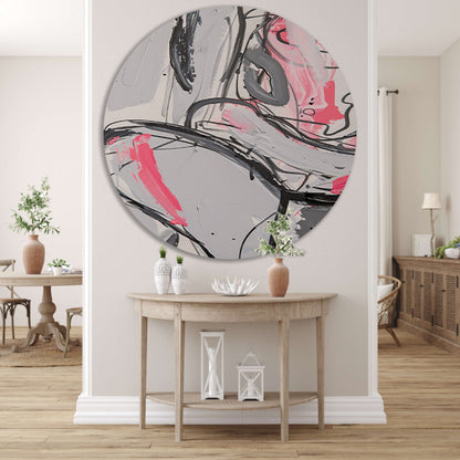 Abstract schilderij met dynamische lijnen en kleuren aluminium muurcirkel